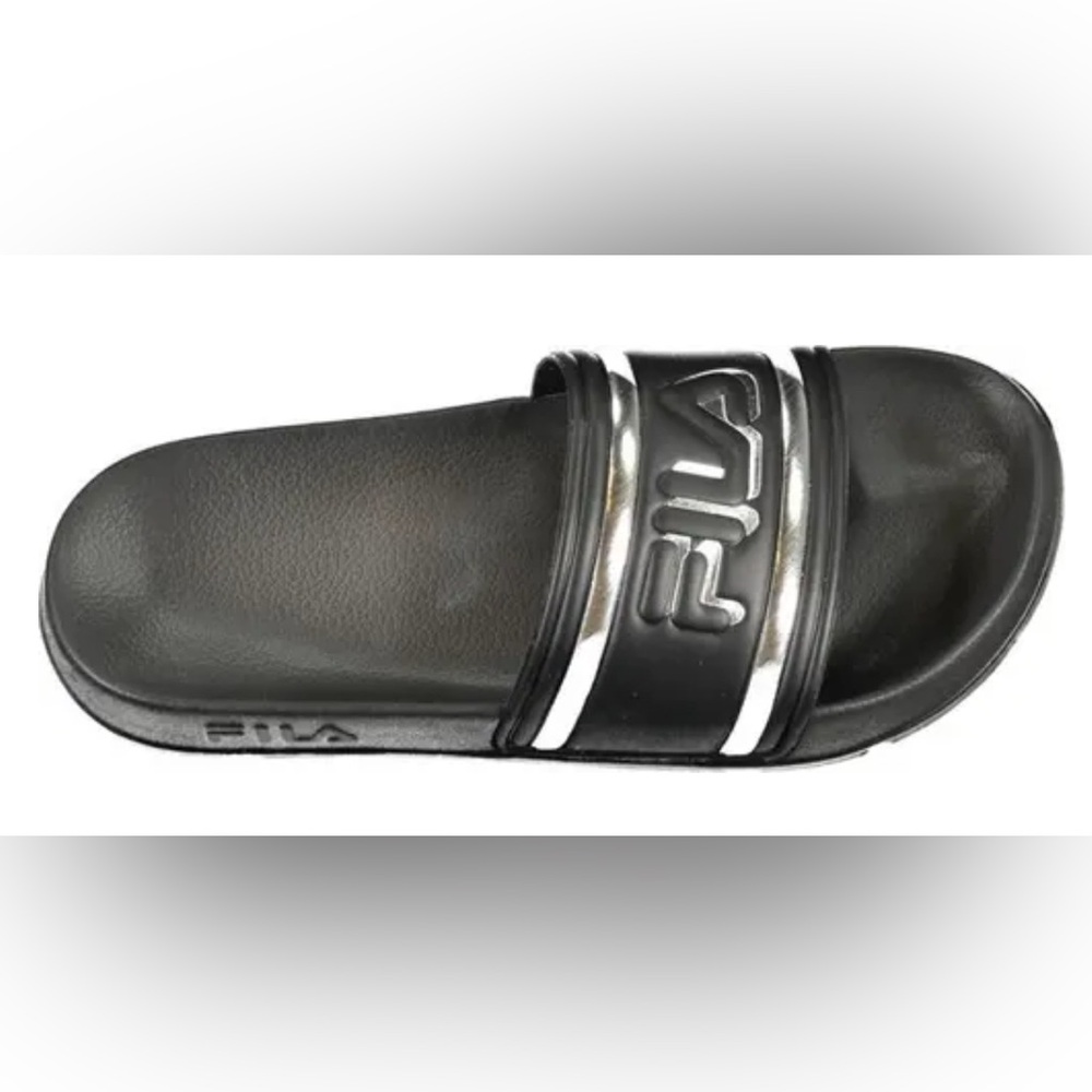 Fila Black and Silver Slide Sandals